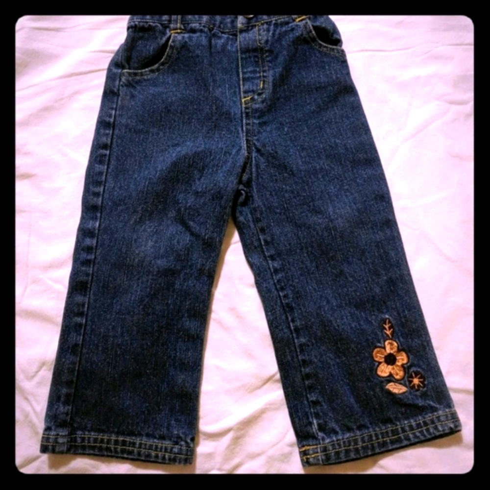 18M Flower Blue Jeans Elastic Waist